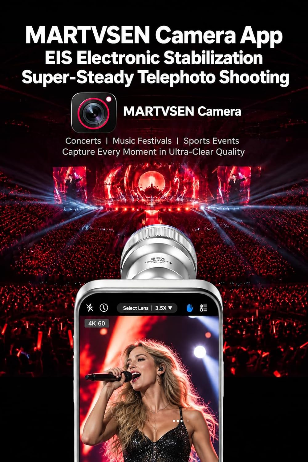 Martvsn 3.5X Telephoto Lens for Smartphone with Universal Clip-On Mount