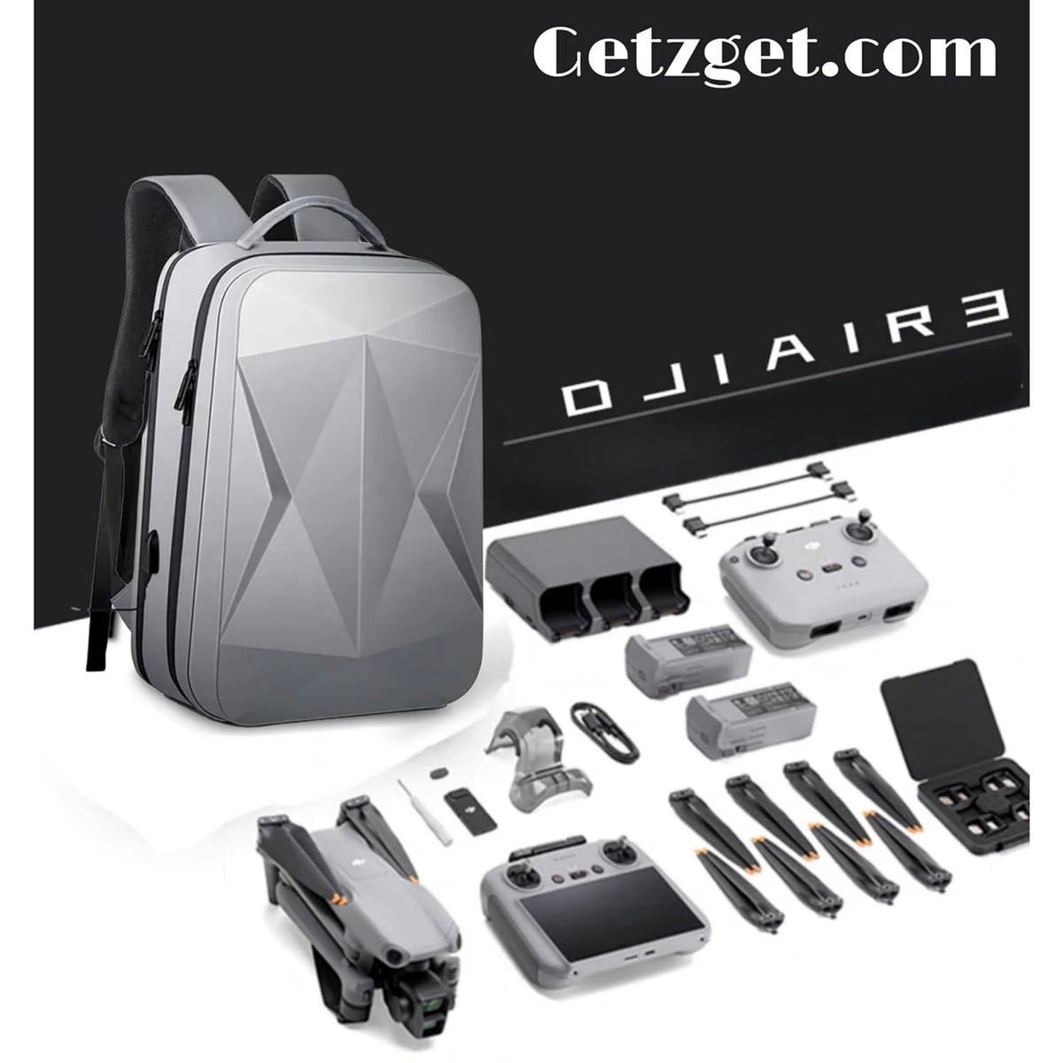 Hard Waterproof Backpack for DJI Air 3 / 3S (EVA Foam, Safety Belt, Grey) (view 3)