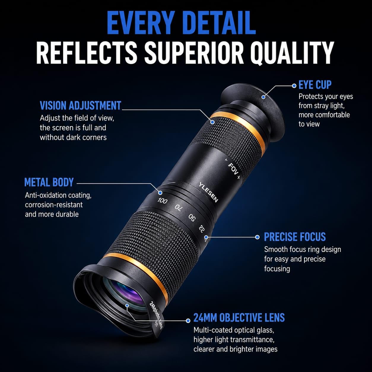 36X Metal Telephoto Lens Kit with Lens Clip & Handheld Tripod, Mobile Phone Camera Lens for Photography