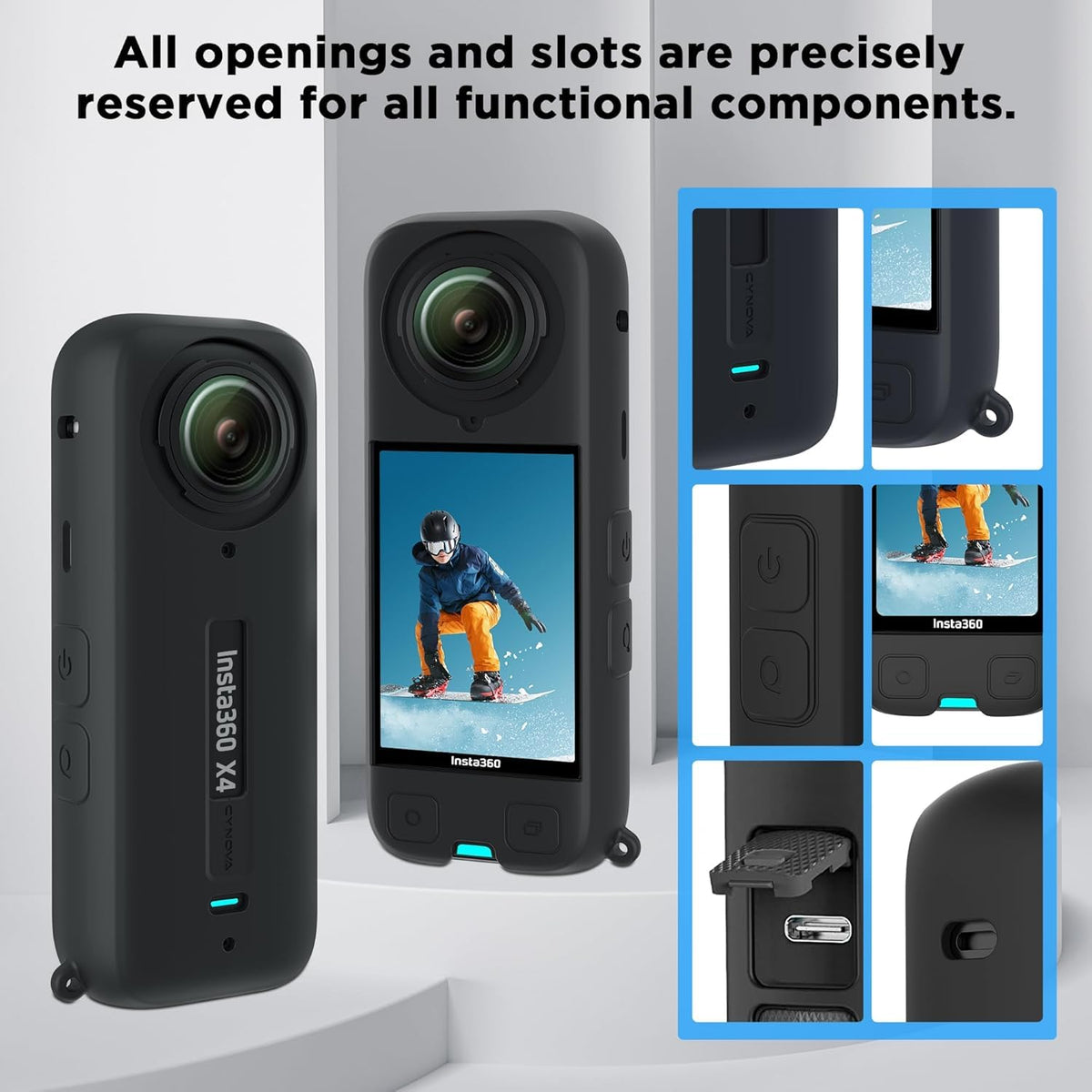 Cynova Kit for Insta360 X4 (Silicone Case, Screen Protectors, Lens Cap) (view 8)