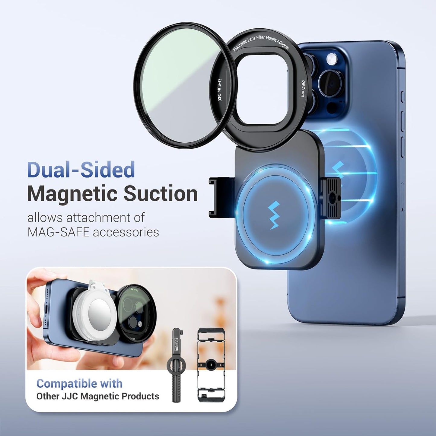 JJC 67mm Phone Lens Filter Adapter Mount for iPhone 16/15/14 Pro/Pro Max