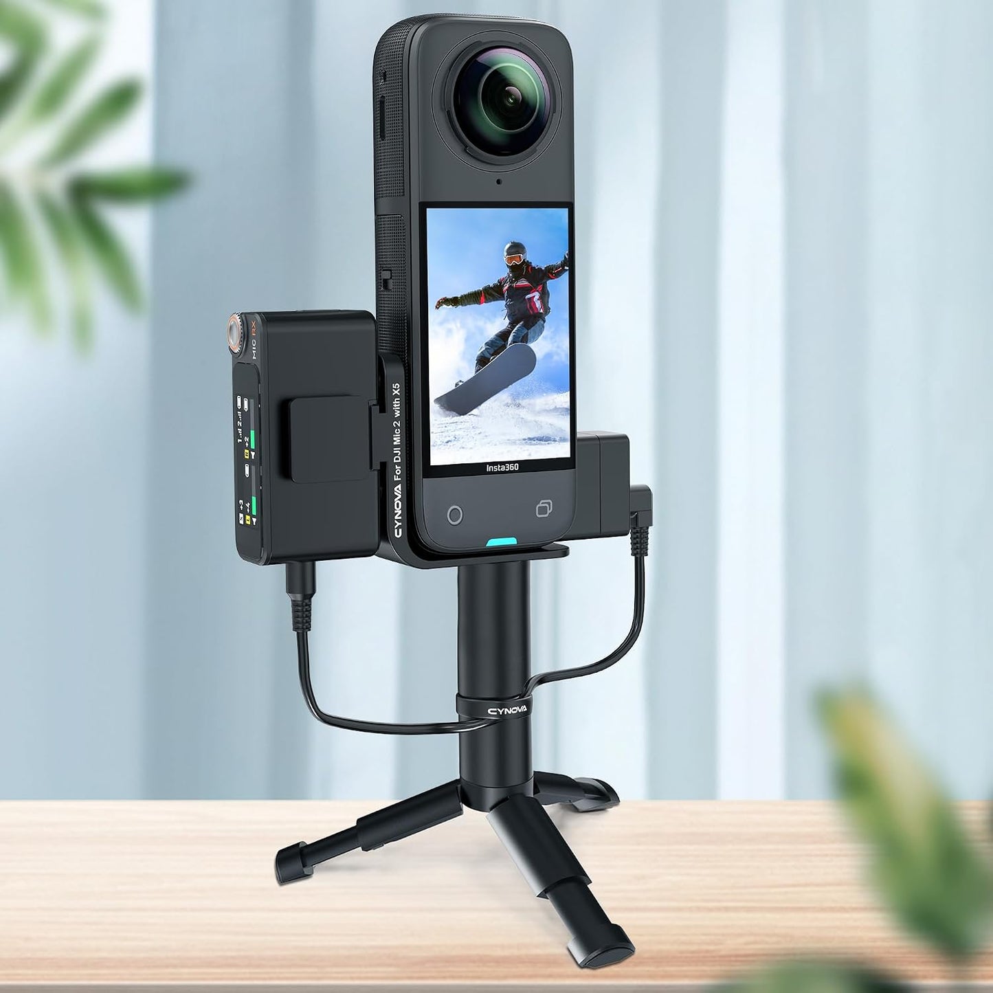 CYNOVA Insta 360 X5 Cold Shoe Mount, Invisible Mic Bracket for Insta360 X5 Accessories, Designed Specifically for DJI Mic 2 (with 3.5mm Audio Cable and Fixed Velcro)