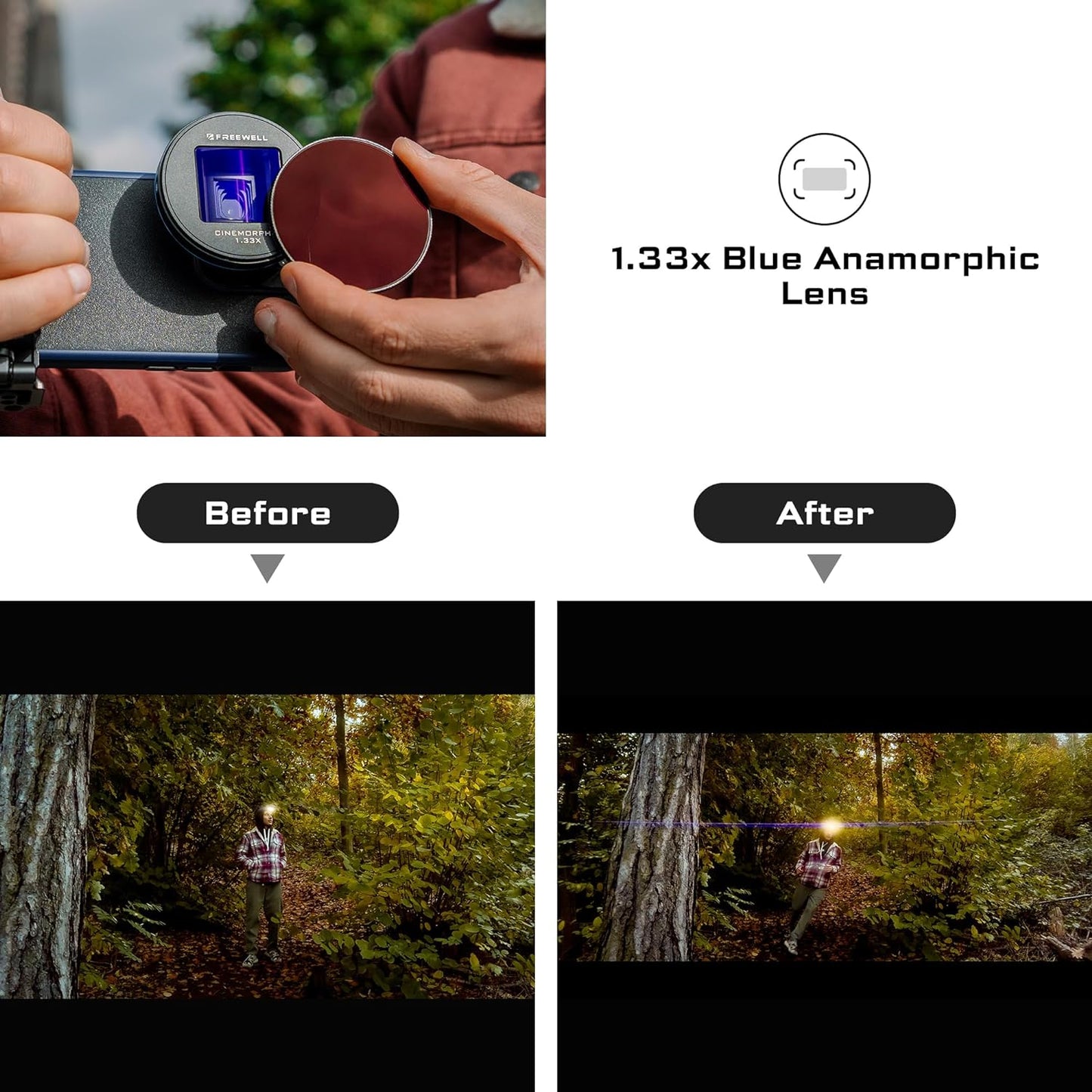 Freewell 1.33x Blue Anamorphic Lens Compatible with Freewell Sherpa & Galaxy Cases