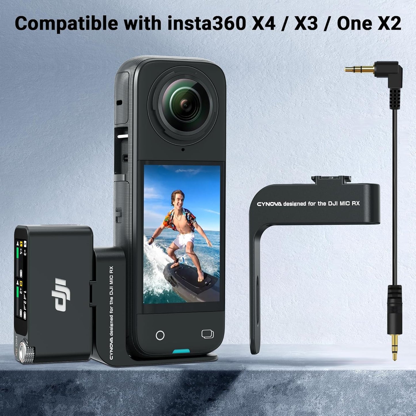 Mount Cold Shoe For Insta360 X5 / X4 / X3 For DJI Mic 2 Microphone Holder(With 3.5Mm Audio Cable)