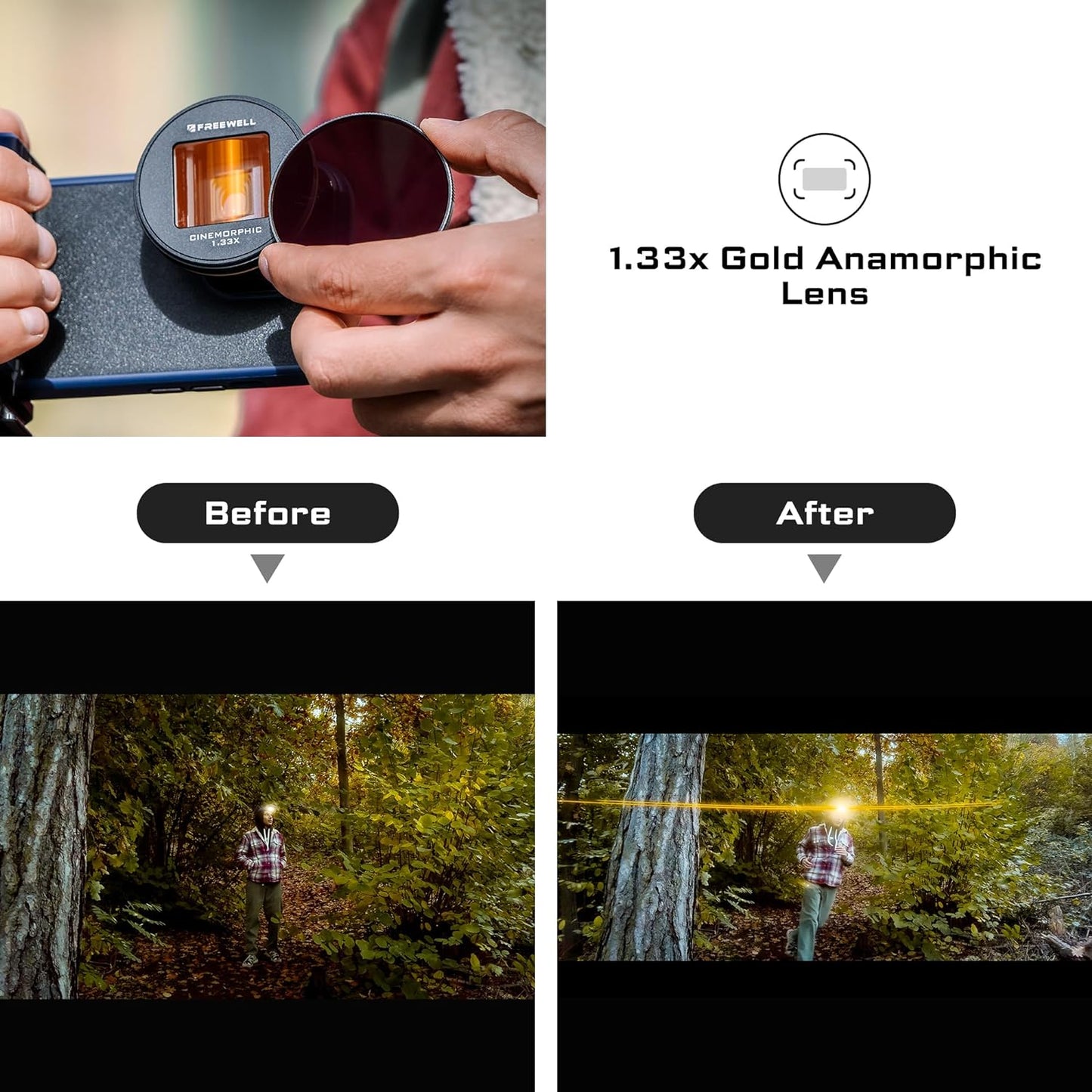 Freewell 1.33x Gold Anamorphic Lens Compatible with Freewell Sherpa and Galaxy Cases
