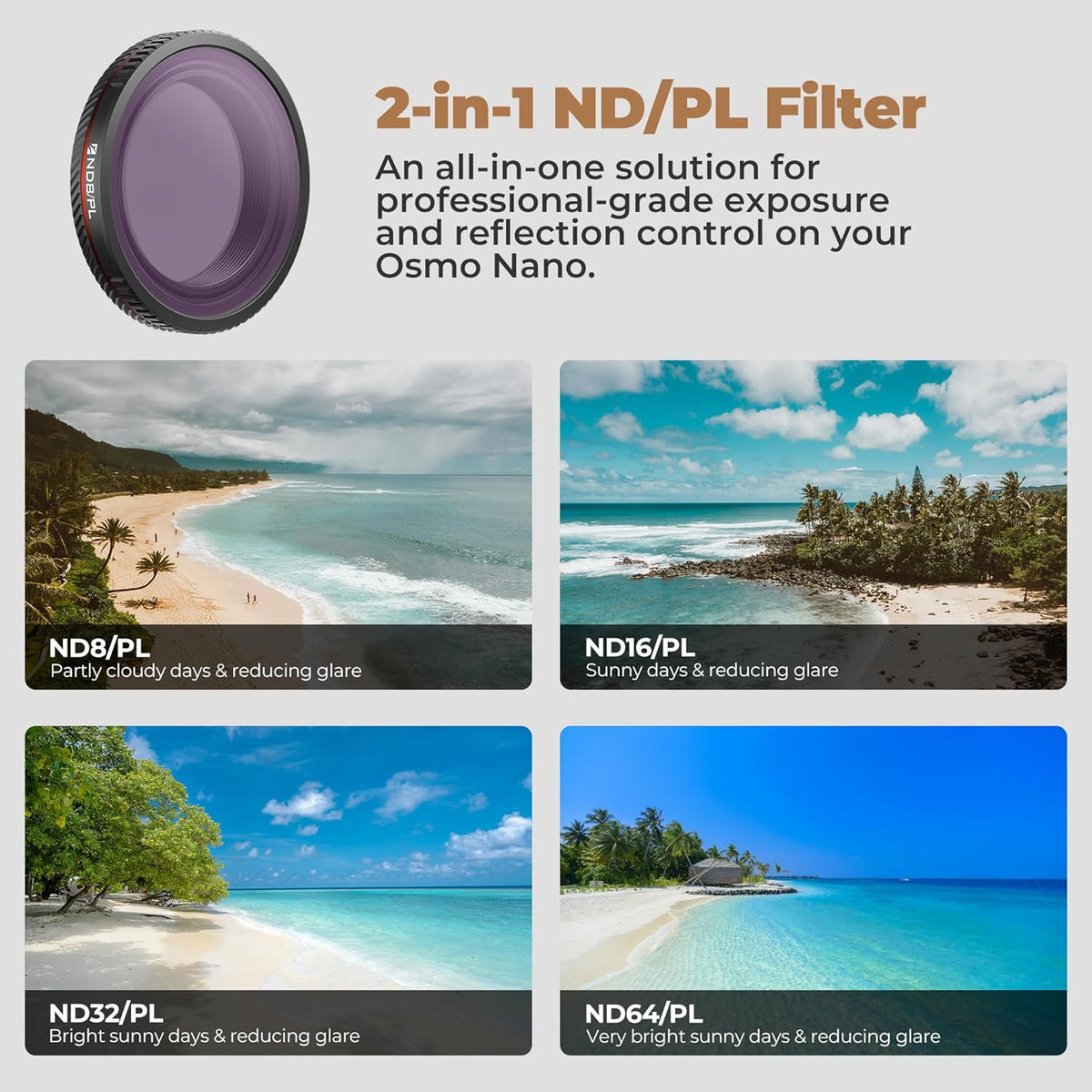 Freewell Bright Day Filter Kit for DJI Osmo Nano – ND8/PL, ND16/PL, ND32/PL & ND64/PL Filters