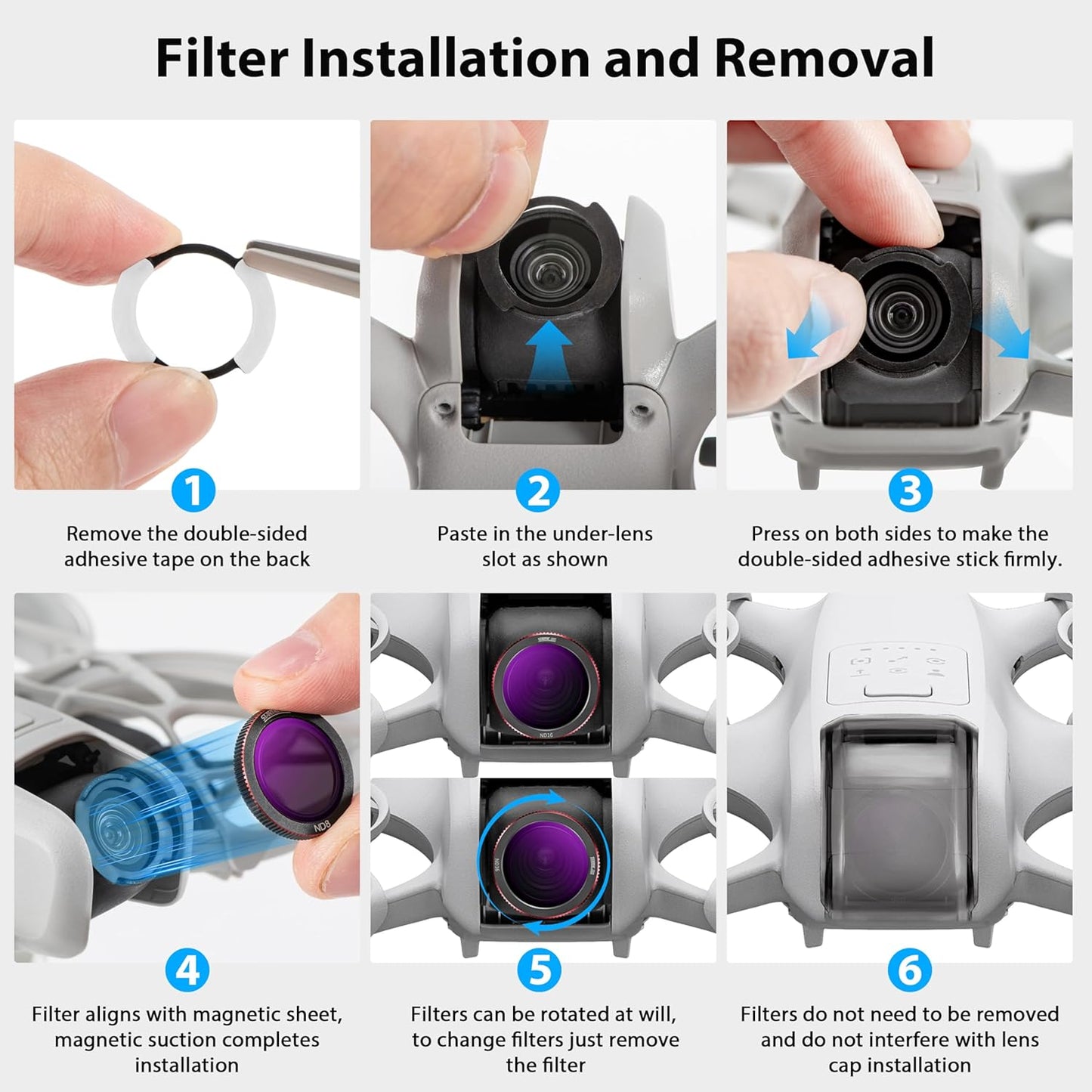 Magnetic ND & CPL Filters Set for DJI Neo (4 Pack) ND8 ND16 ND32 CPL Filters