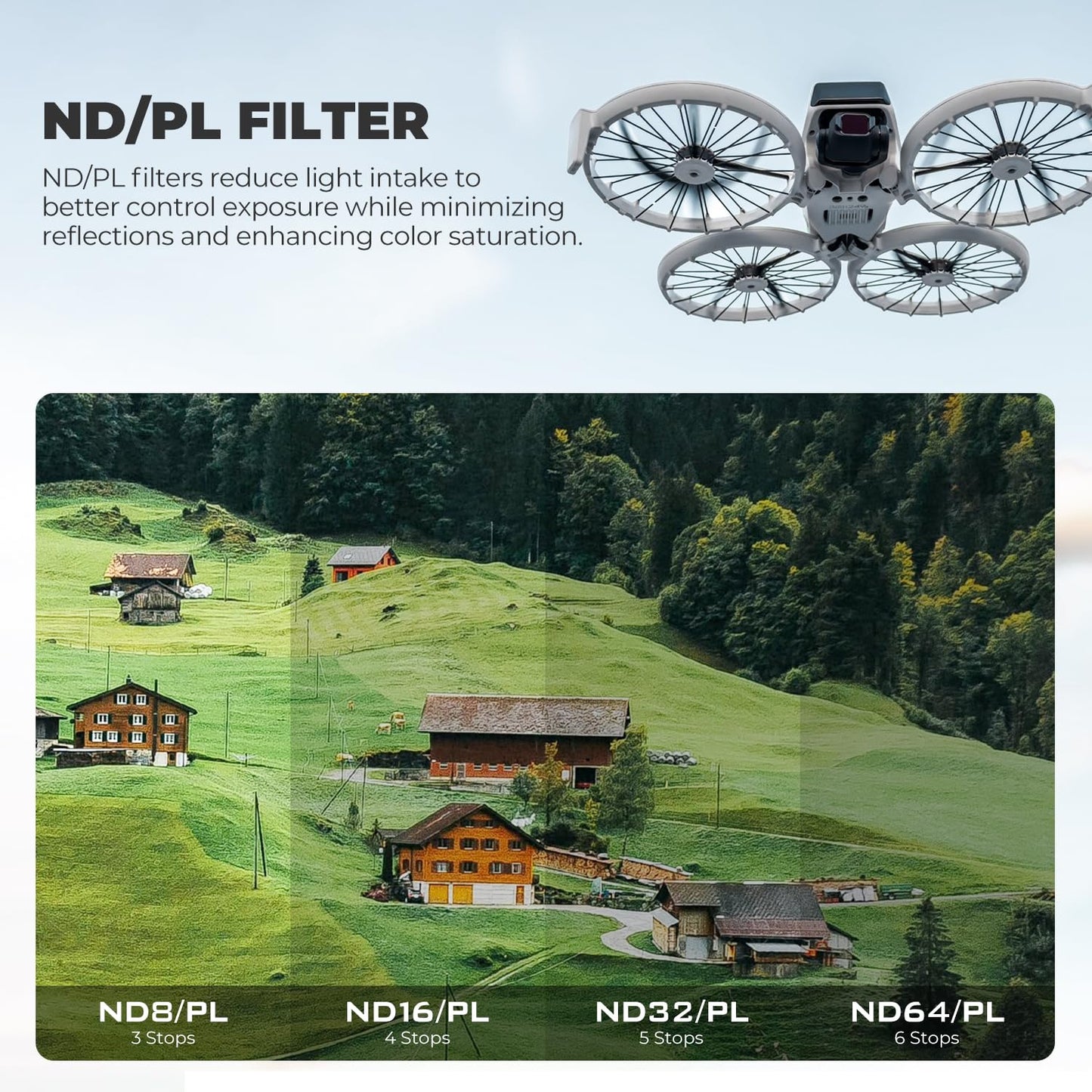 Freewell Bright Day Filter Kit for DJI Flip Drone ND8/PL, ND16/PL, ND32/PL, ND64/PL, ND1000, UV
