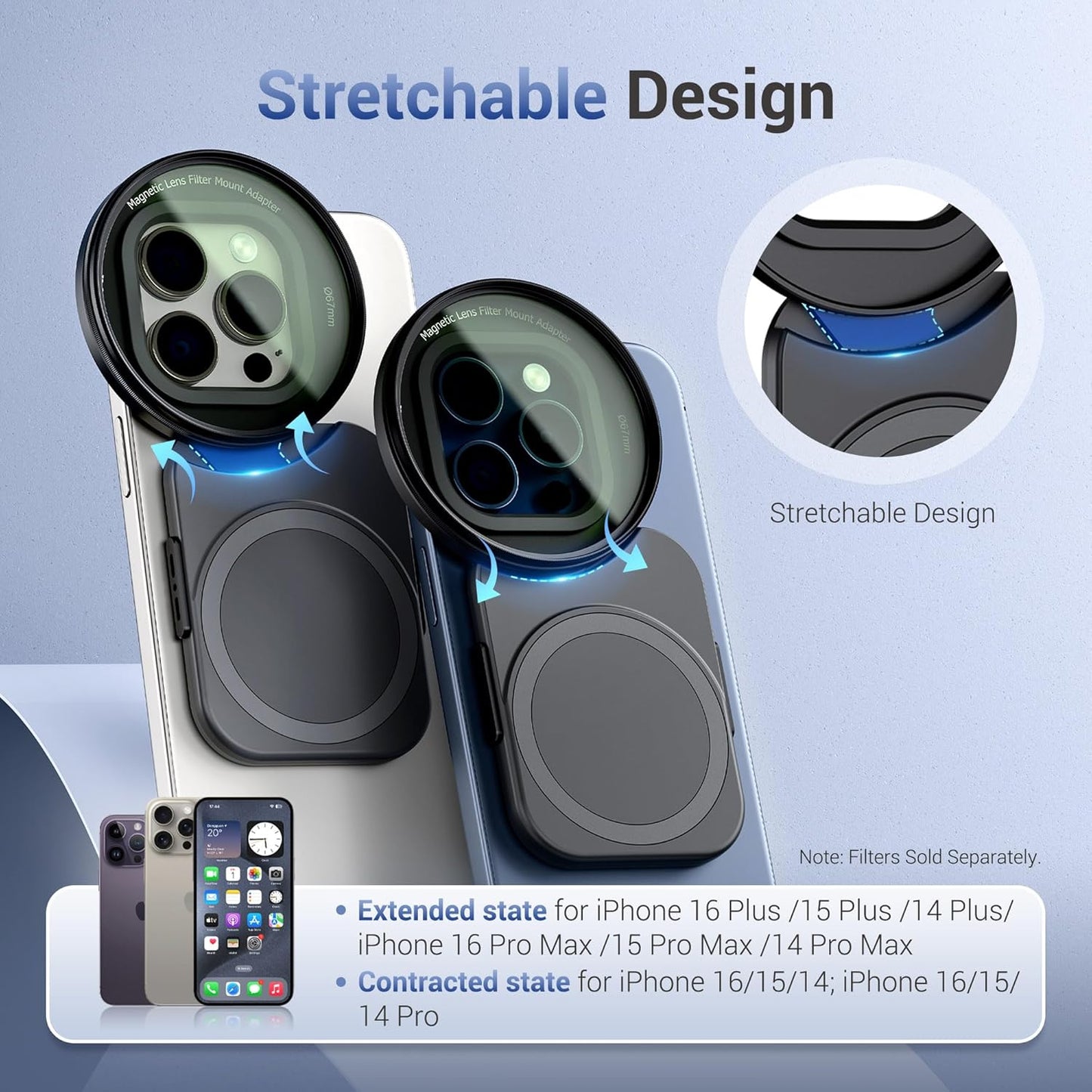 JJC 67mm Phone Lens Filter Adapter Mount for iPhone 16/15/14 Pro/Pro Max