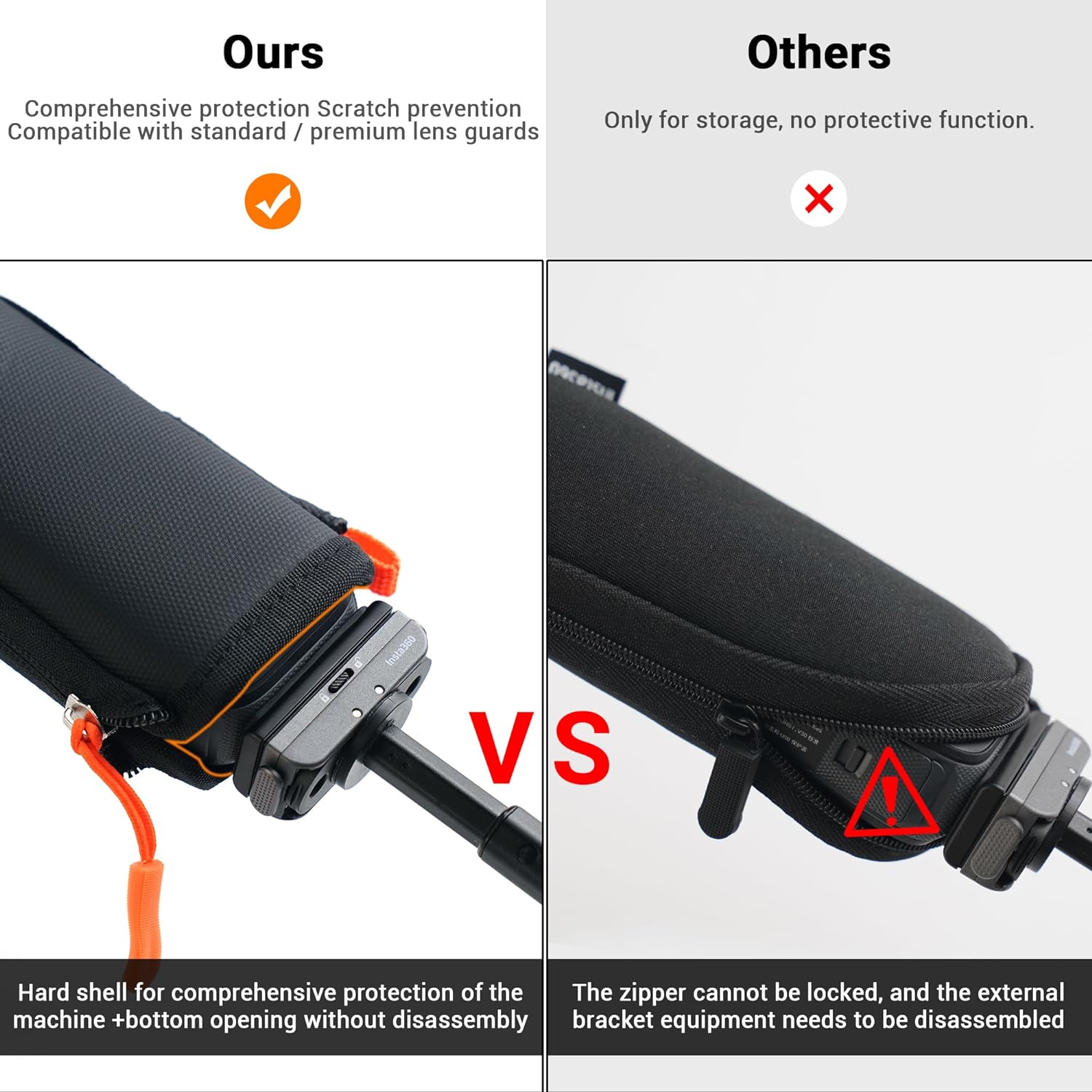 Black Mini Camera Bag for INSTA360 X4, Multifunctional Selfie Stick Case GetzGet