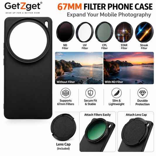 GetZget® Phone Case For Vivo X200T with Lens Cap Cover Support 67mm ND Filter Metal Construction Accessories (Black) (67mm)