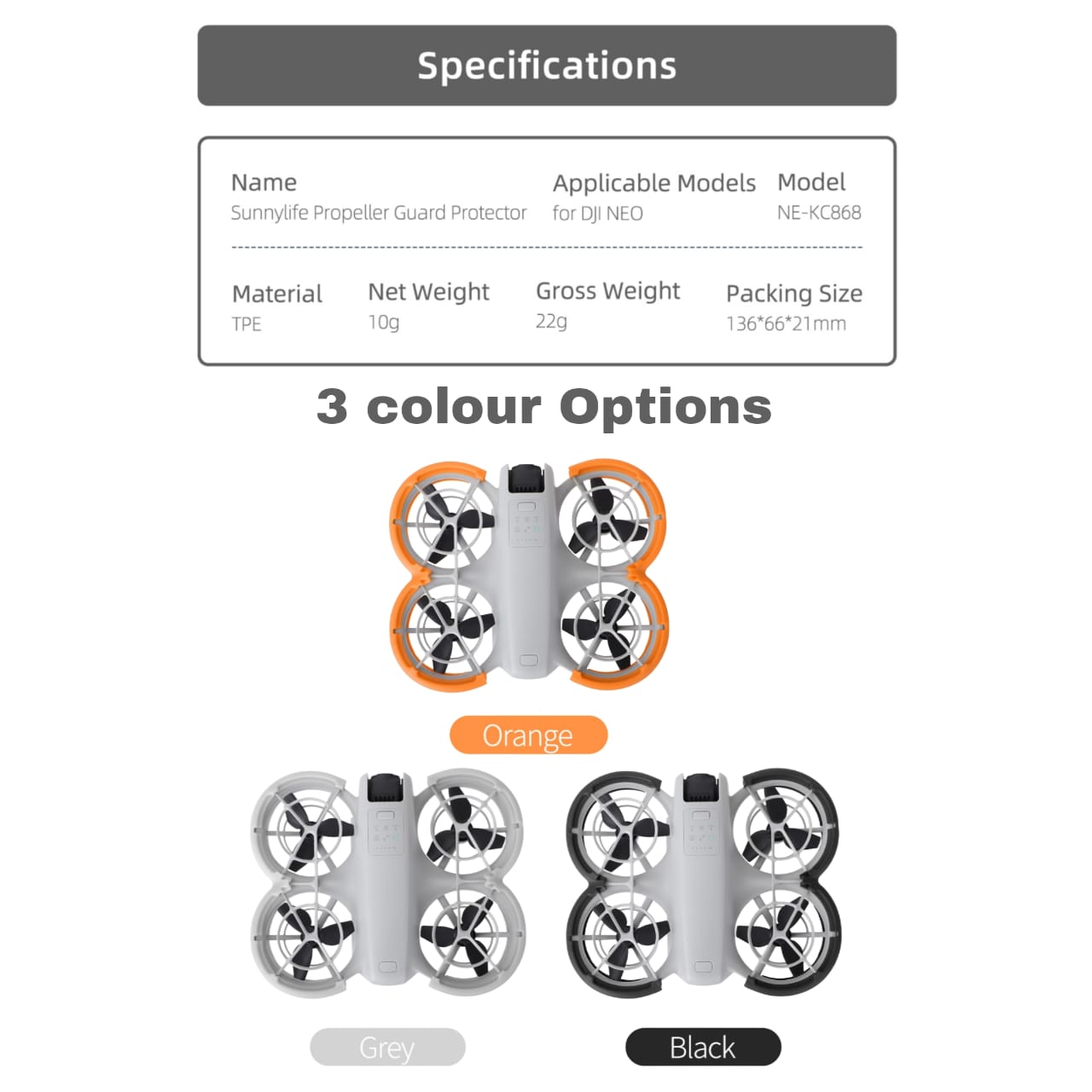 GetZget® Sunnylife Propeller Guard Protector Bumper for DJI Neo Drone - Durable, Lightweight Protection Accessories, Easy Snap-On Design (Neon Orange)