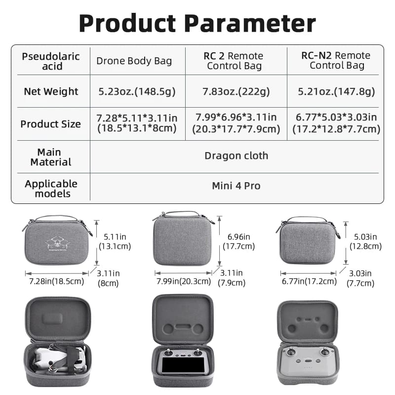 Carrying case Bag for DJI Mini 4 Pro Drone & Rc2 Remote Protective Compact Ca Best Air Travel Accessories (Combo Bags)