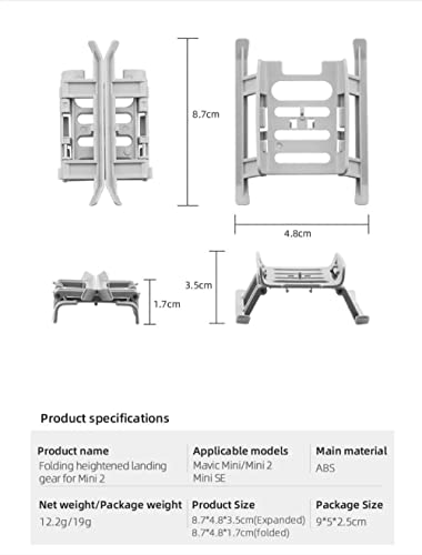 Height Extender For DJI Mavic Mini/Mini 2/ Mini SE Foldable Landing Gear Accessories (Folding Landing Gear) GetZget