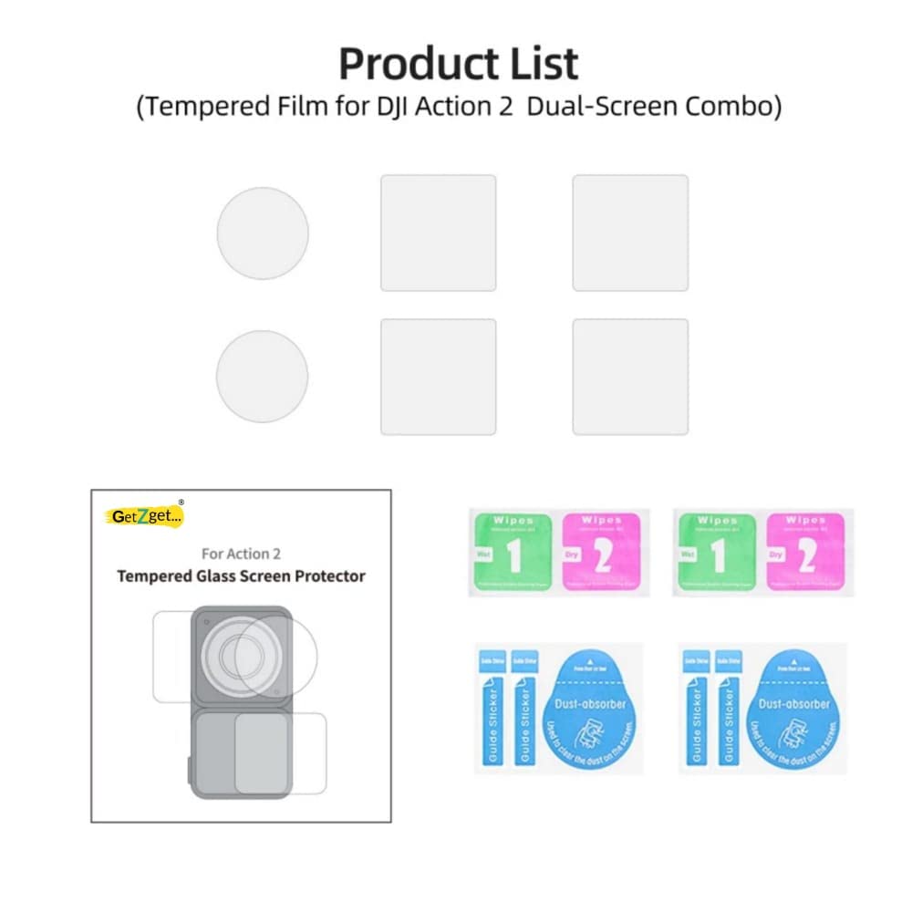 Tempered Glass For Action 2 Compatible with Dji Action 2 Camera Screen Protector Scratch Guard 9H Super Hard2.5D Curve (Pack Of 2) GetZget