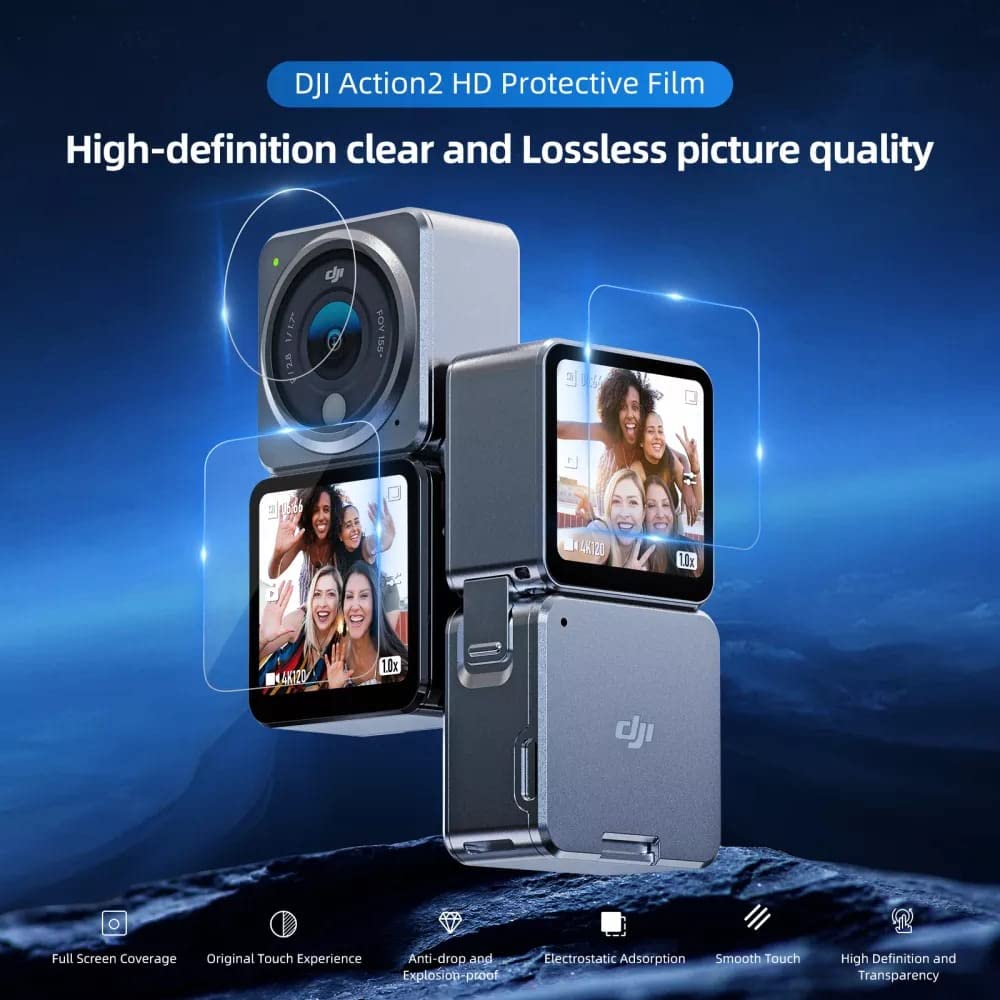Tempered Glass For Dji Action 2 Camera Screen Protector Scratch Guard 9H Super Hard2.5D Curve (Pack Of 2) GetZget