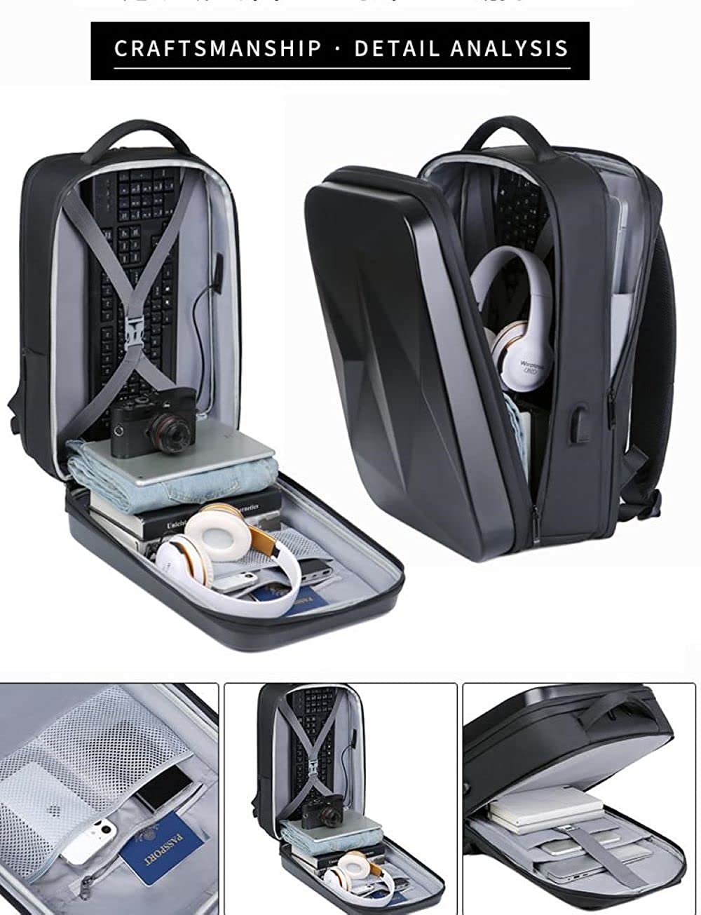 Laptop Carrying Case Bag For College/ Office/ Travel/ Outdoors Fashion Hard Case Backpack With Charging Port & Number Lock GetZget