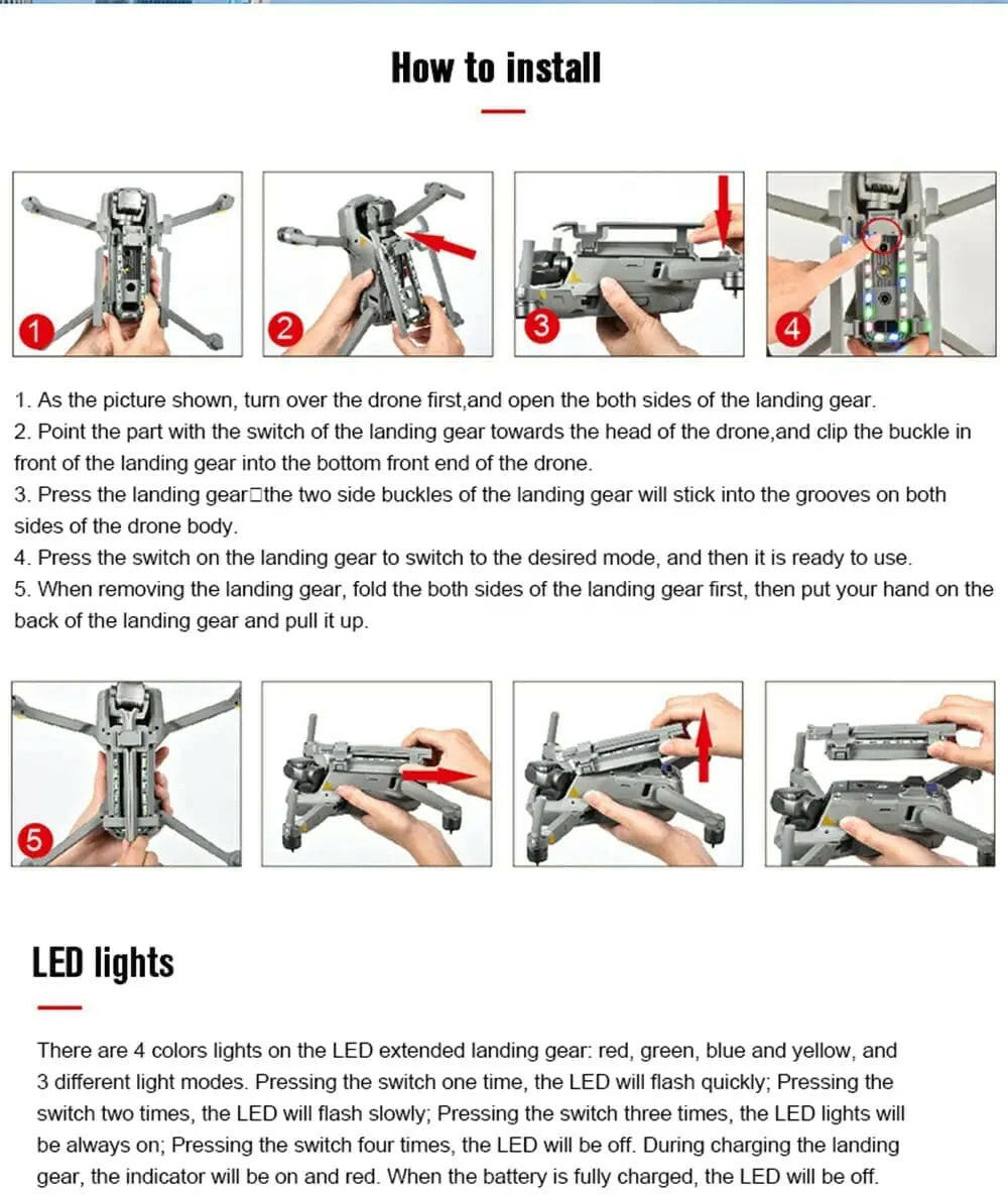 Led Height Extender for DJI Air 2/ Air 2S Night Flying Foldable Landing Gear Legs Dust Protection Best Night Visibility Accessories GetZget