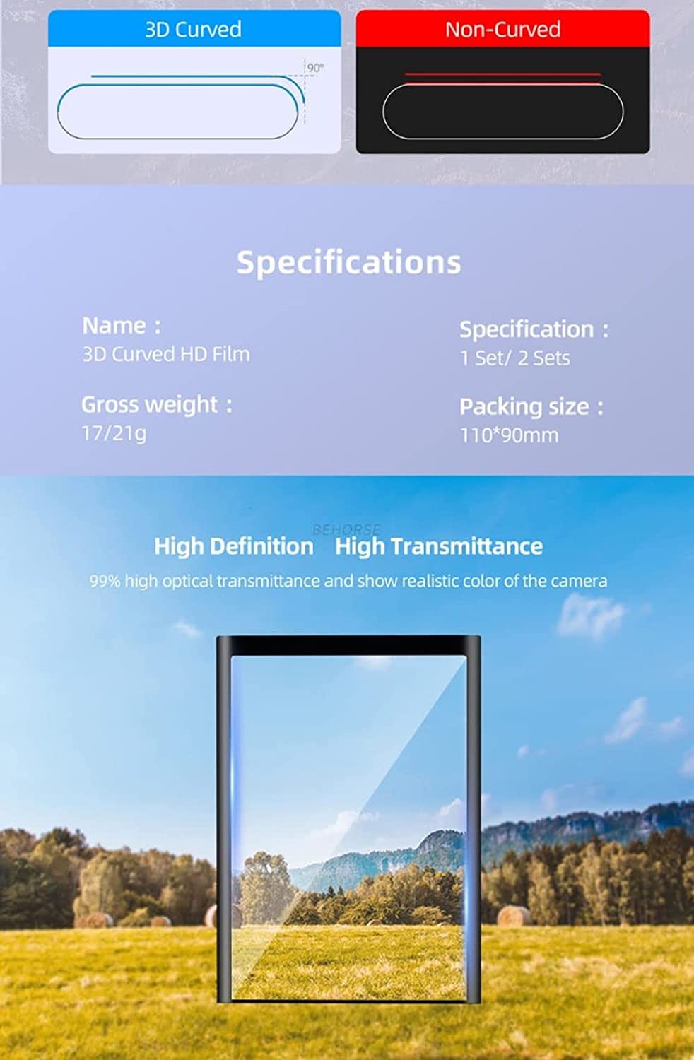 Tempered Glass Film for Insta360 One X3 HD 3D Curved Screen, Dust, Scratch Guard Protective Accessories (2 Films) GetZget