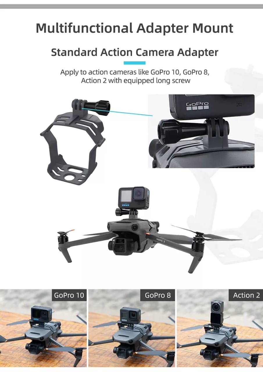 Action Camera Holder Mount For DJI Mavic 3 Accessories Mount for Gopro/ Insta360 One R/ One X2, DJI Osmo Action/ Action 2 Cameras GetZget