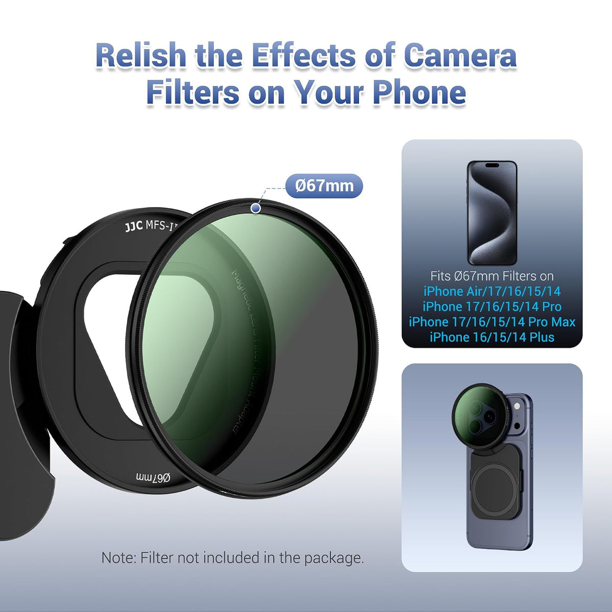 JJC 67mm Phone Lens Filter Adapter Magnetic Mount For iPhone 17/16/15/14 Pro/ Max/ Air