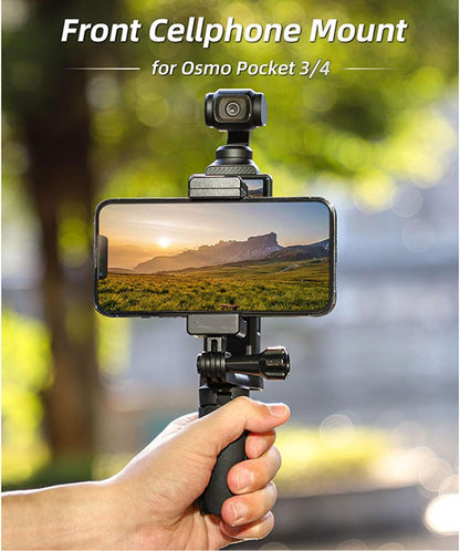 Expansion Phone Clip Holder for DJI Osmo Pocket 3/4, Front Smartphone Bracket with 1/4 Screw Adapter Compatible with Pocket 3 Camera, Black