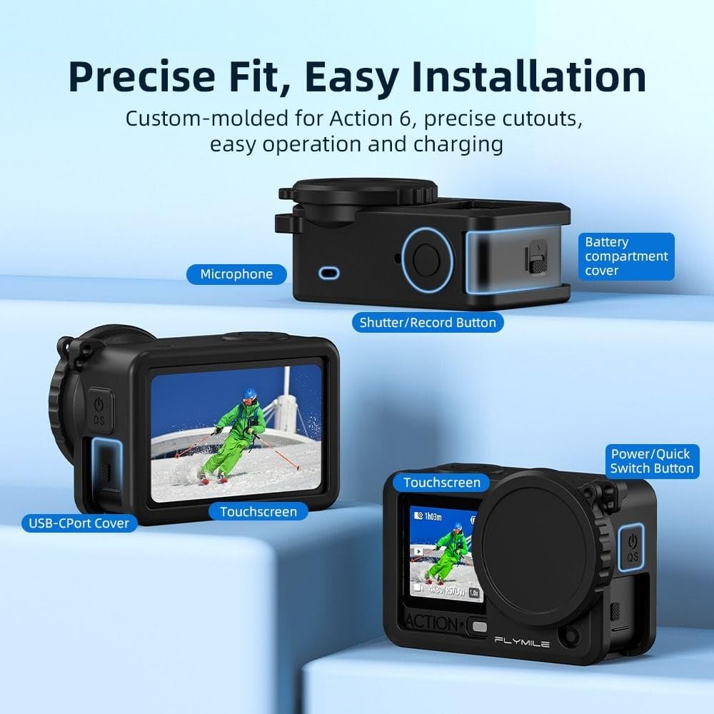  DJI Action 6 Camera Hand Grip and Scratch Protection Case Silicone Cover 