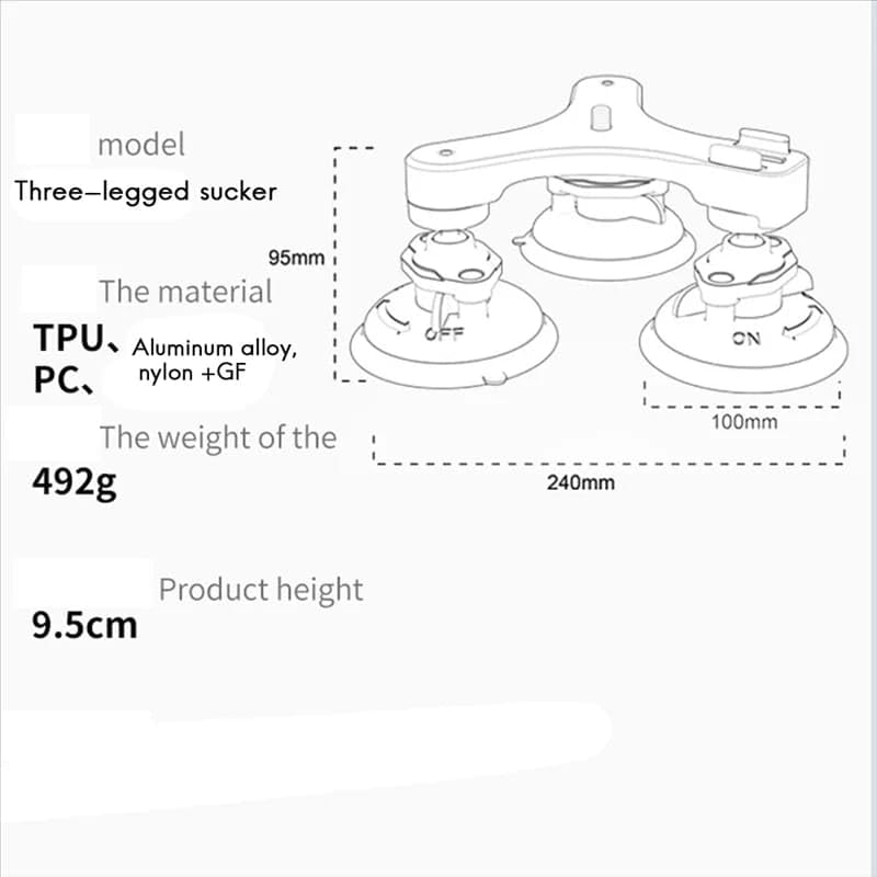 Triple Suction Cup Car Mount for DJI Osmo 360, Pocket 3, Insta360 X5, GoPro (view 5)