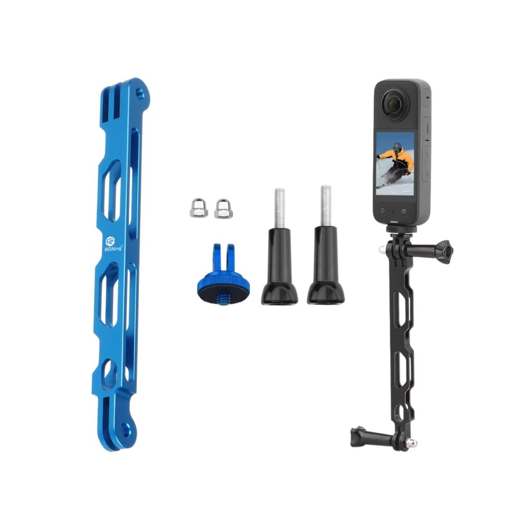 GetZget® Aluminum Extension Rod Screw Mount Compatible with Insta360 One X6/ X5/ X4/ X3/ X2/ X, DJI osmo 360, Pocket 3/2/ 1 Action Camera Bike Helmet Mount Bracket Accessories (Blue)