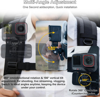 Magnetic Backpack Mount Clip, Universal 360° Swivel Action Camera Clip for Go Pro DJI Osmo Insta360 AKASO Action Cameras