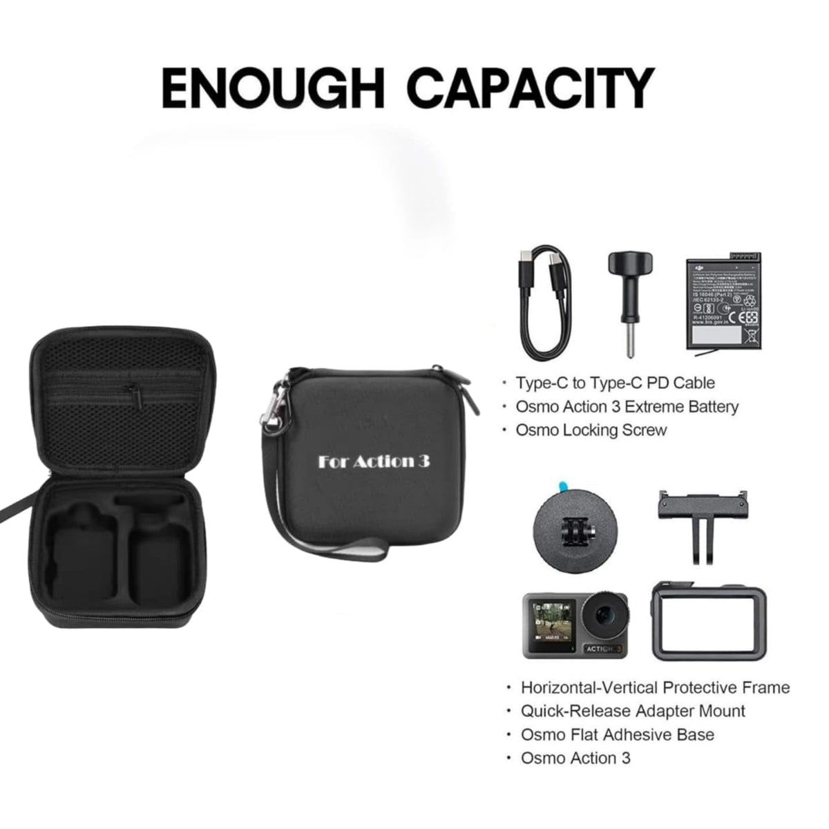 Carrying Case for DJI Osmo Action 6/5 Pro / 4/3 Camera & Accessories Travel PU Compact Mini Bag