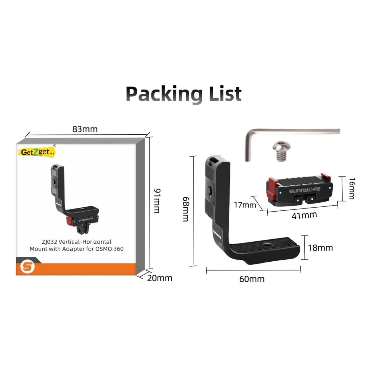 GetZget® Universal Vertical & Horizontal Mount for DJI Osmo 360 – Dual-Angle Tripod with Magnetic Adapter Bracket – 1/4" Screw Compatible Accessories, Aluminum Alloy