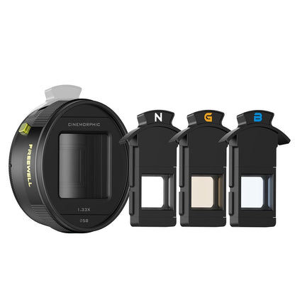 FREEWELL 1.33x Anamorphic Lens for iPhone & Samsung - 3-in-1 Streak Color (Neutral, Gold, Blue) Works with 17mm Phone Case