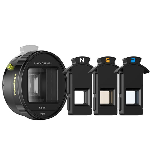 Freewell 1.55x Anamorphic Lens for iPhone & Samsung - 3-in-1 Streak (Neutral, Gold, Blue)