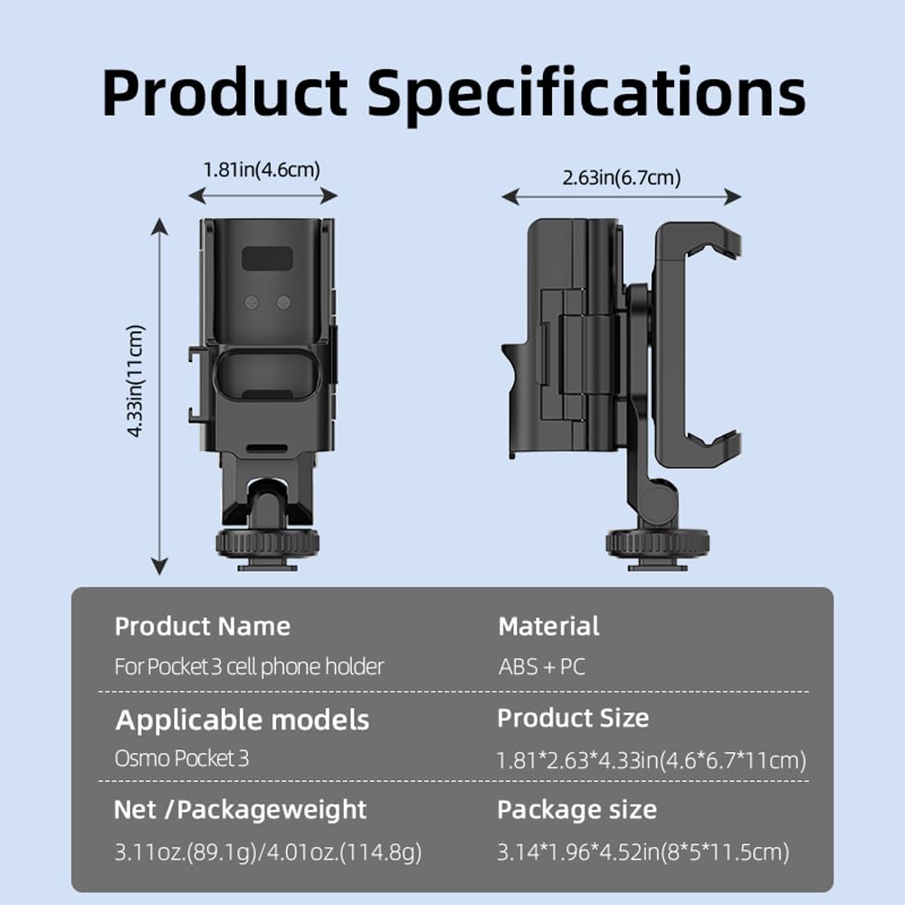 GetZget® Phone Adapter For DJI Osmo Pocket 3/4/ 4P/ 4 Pro, Smartphone Mount Holder with 1/4" Threaded Handle, Handheld Vlogging & Shooting Accessory