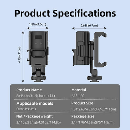 GetZget® Phone Adapter For DJI Osmo Pocket 3/4/ 4P/ 4 Pro, Smartphone Mount Holder with 1/4" Threaded Handle, Handheld Vlogging & Shooting Accessory