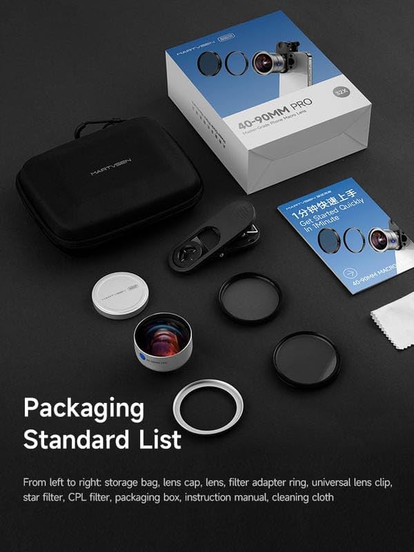 GetZget® 32X Ultra Macro Lens Kit For iPhone & Android | 40-90mm Pro Close-Up Lens with CPL Filter, Star Filter & Universal Clip