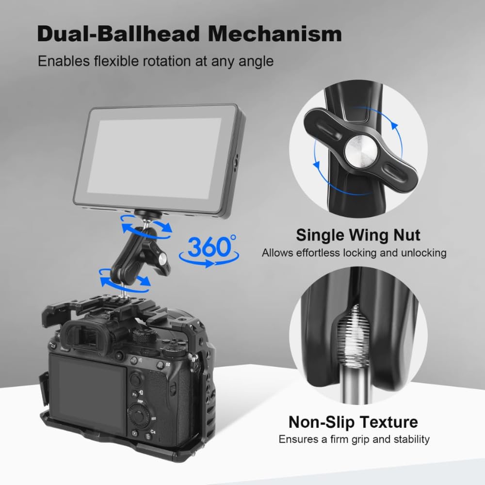 GetZget® Universal Double Ball Head Magic arm 1/4" Screw Extendable Mount For DSLR Camera, DJI Action 5/ Pocket 3, Bike Bracket Mount Accessories