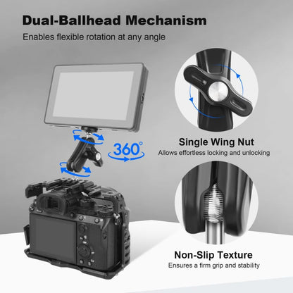 GetZget® Universal Double Ball Head Magic arm 1/4" Screw Extendable Mount For DSLR Camera, DJI Action 5/ Pocket 3, Bike Bracket Mount Accessories
