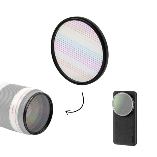 Rainbow Streak Lens For iPhone 13/14/ 15 & Plus, Vivo X90 Mobile Cover, DSLR Camera (52mm)