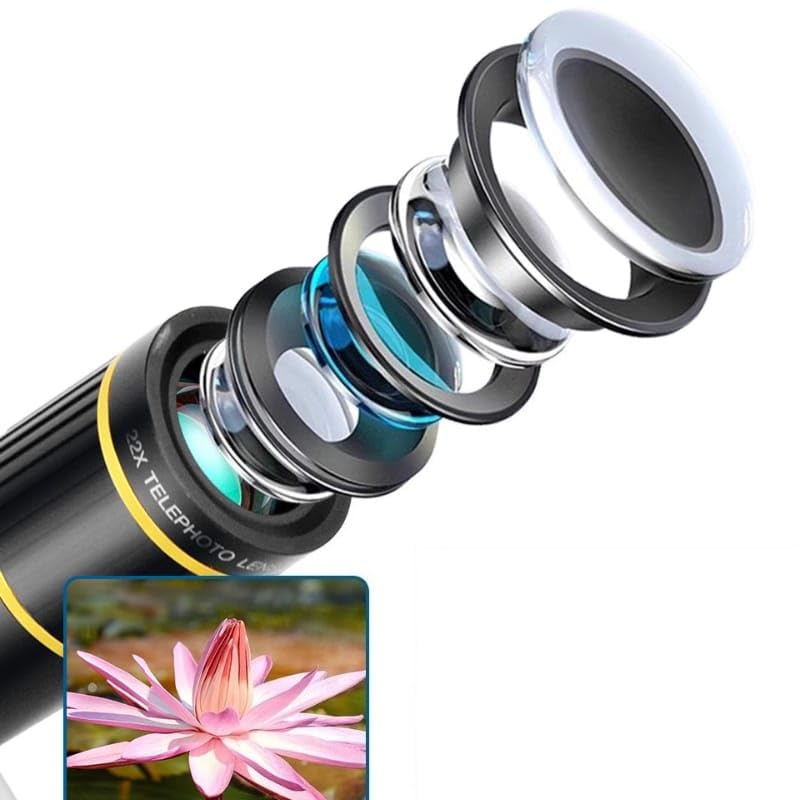 GetZget® 22X Telephoto Lens For Smartphones, Universal Mobile Camera Zoom Lens with Clip, Storage Case Portable Phone Camera Lens Kit, Compatible with iPhone & Android (Black)