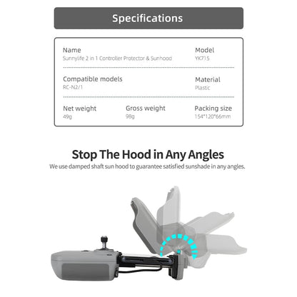 Sunnylife 2 in 1 Joystick Protector & Sun hood for RC N1 & N2 Compatible with Dji Mini 2 / Air 2S / Mavic 3 Remote controller Accessories