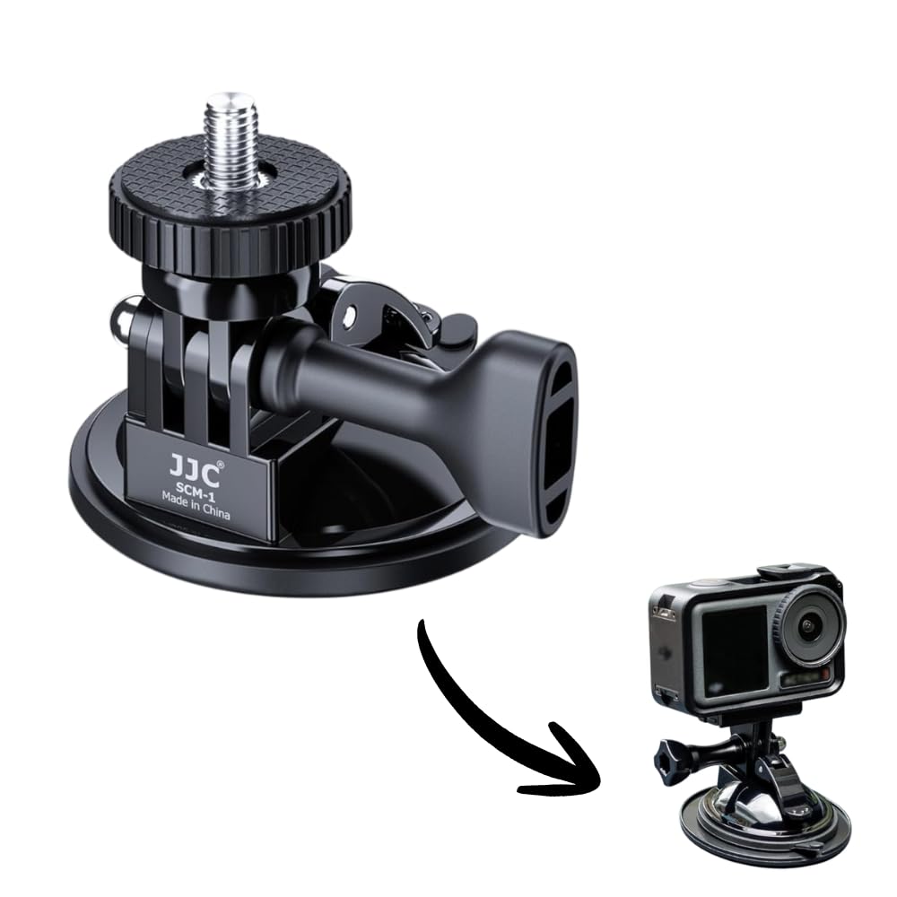 JJC Suction Cup Mount with 1/4"-20 Screw for DJI OSMO Nano Action 6/ 5 Pro 4 3 Action Camera, Strong Stable Suction Cup Base Compatible with Gopro 13 12 11 10, for Insta360 X5 X4 X3 OSMO 360 Car Mount