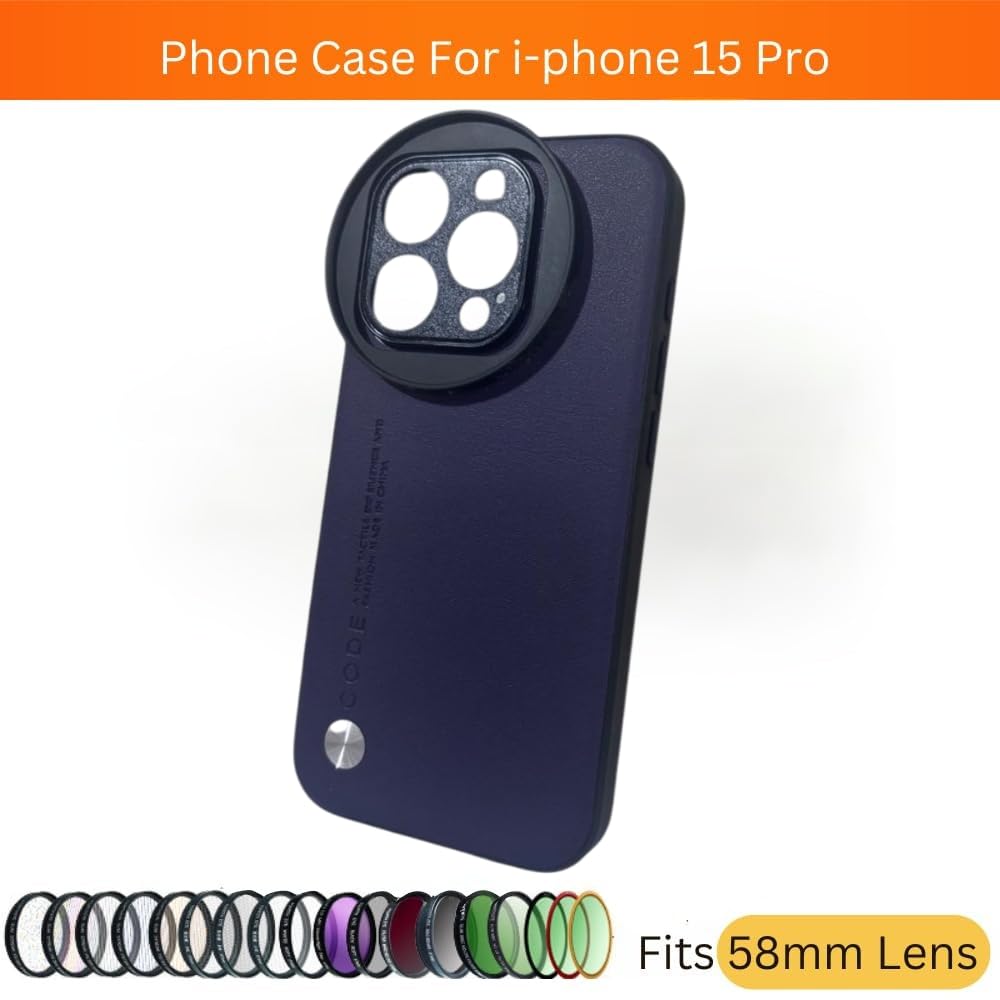 Phone Case For iPhone 15 Pro for 58mm Lens Nd Filter Attachable Aluminum Slot Mobile Cover Accessories(Lens not Included) (15 Pro) Purple