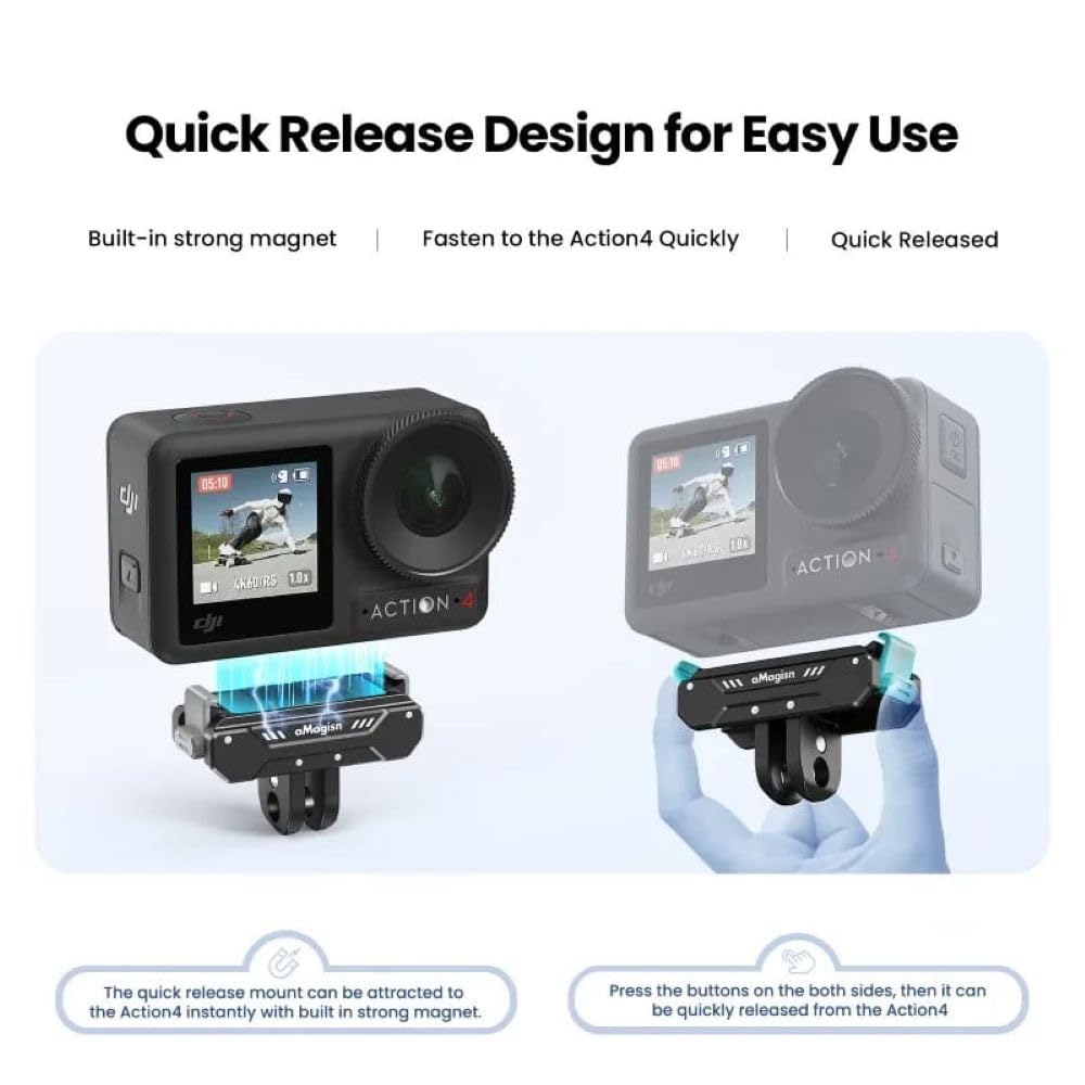 Amagisn Aluminium Magnetic Quick Release Mount for DJI Osmo Action 4 and 3 (view 2)