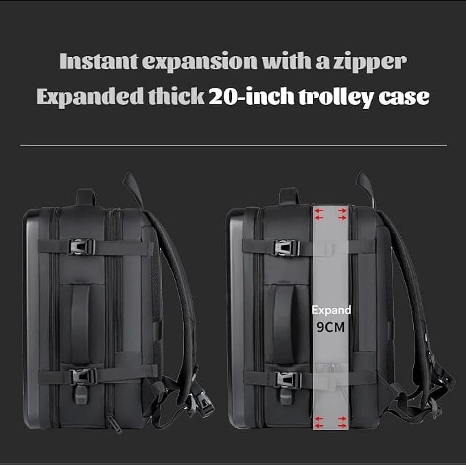 GetZget® luggage, laptop Carrying Case Hard shell Bag Multipurpose traveling Backpack with USB Charging Port/extendable/suitcase/Luggage/Travel bag (Black)
