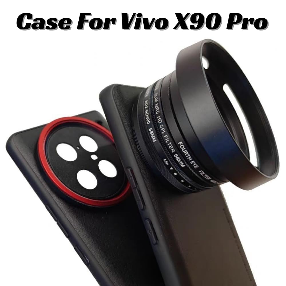 GetZget® Phone Case For Vivo X90 Pro with Lens Cap Cover Support 58mm ND Filter Lens Accessories (Black) (Vivo X90 Pro)