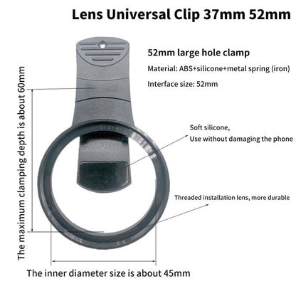 52mm Universal Lens Clip for  Iphone &amp; Android phone can Attach ND,UV,CPL Filters Adapter Ring 