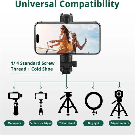 Hot Shoe Phone Holder Mount 360 Degree Adjustable for DSLR Camera, Tripod, Monopd, Ring Light, Selfie Stick Accessories