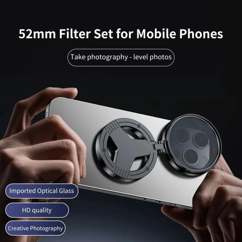 Magnetic 52mm Circular Polarized Lens Filter Foldable Adaptor For iPhone 17/16/15/14/13 and Android VIVO/REDMI/Samsung/Oppo/XIAOMI